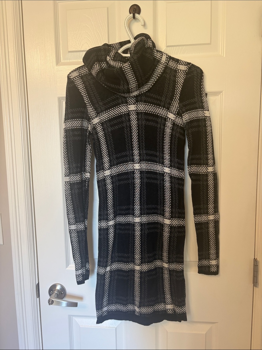 le chateau Black & White Plaid Turtleneck Sweater Dress
